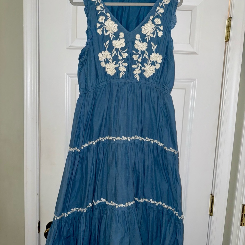 Lucky Brand Blue Tiered Sundress with V-Neck